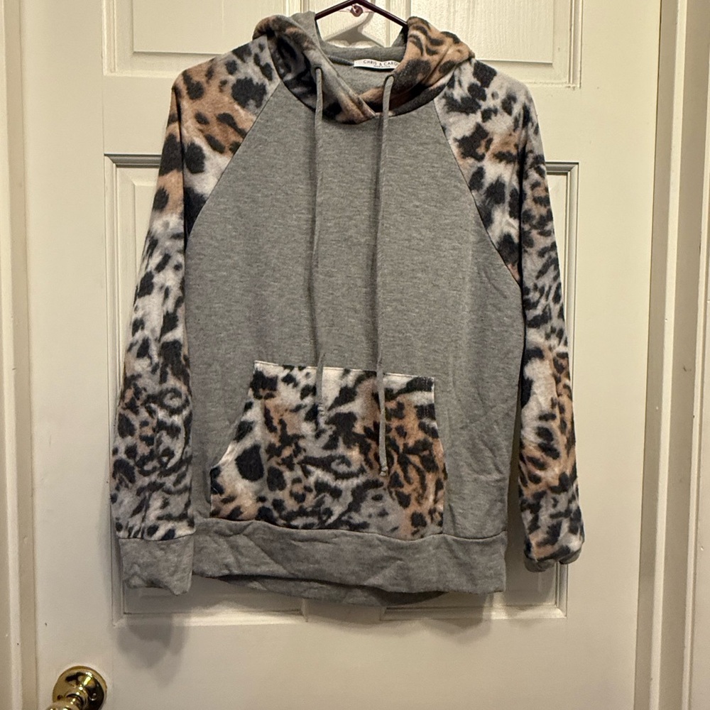 Gray and Leopard Print Women's Hoodie